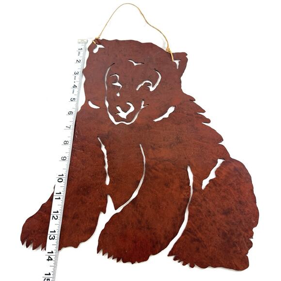 Grizzly Bear Rustic Metal Craft Wall Art 14” Tall 12” Long Rust Red Color Cabin - Picture 3 of 4